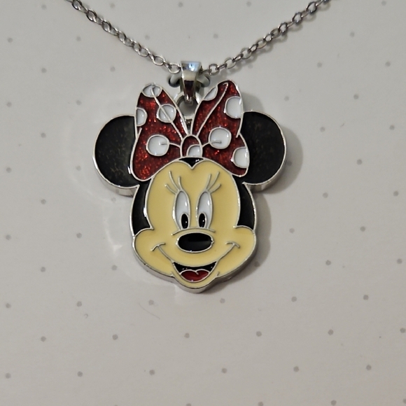 Disney Minnie Mouse Glitter Red White Polkadot Pendant Necklace - Picture 2 of 5